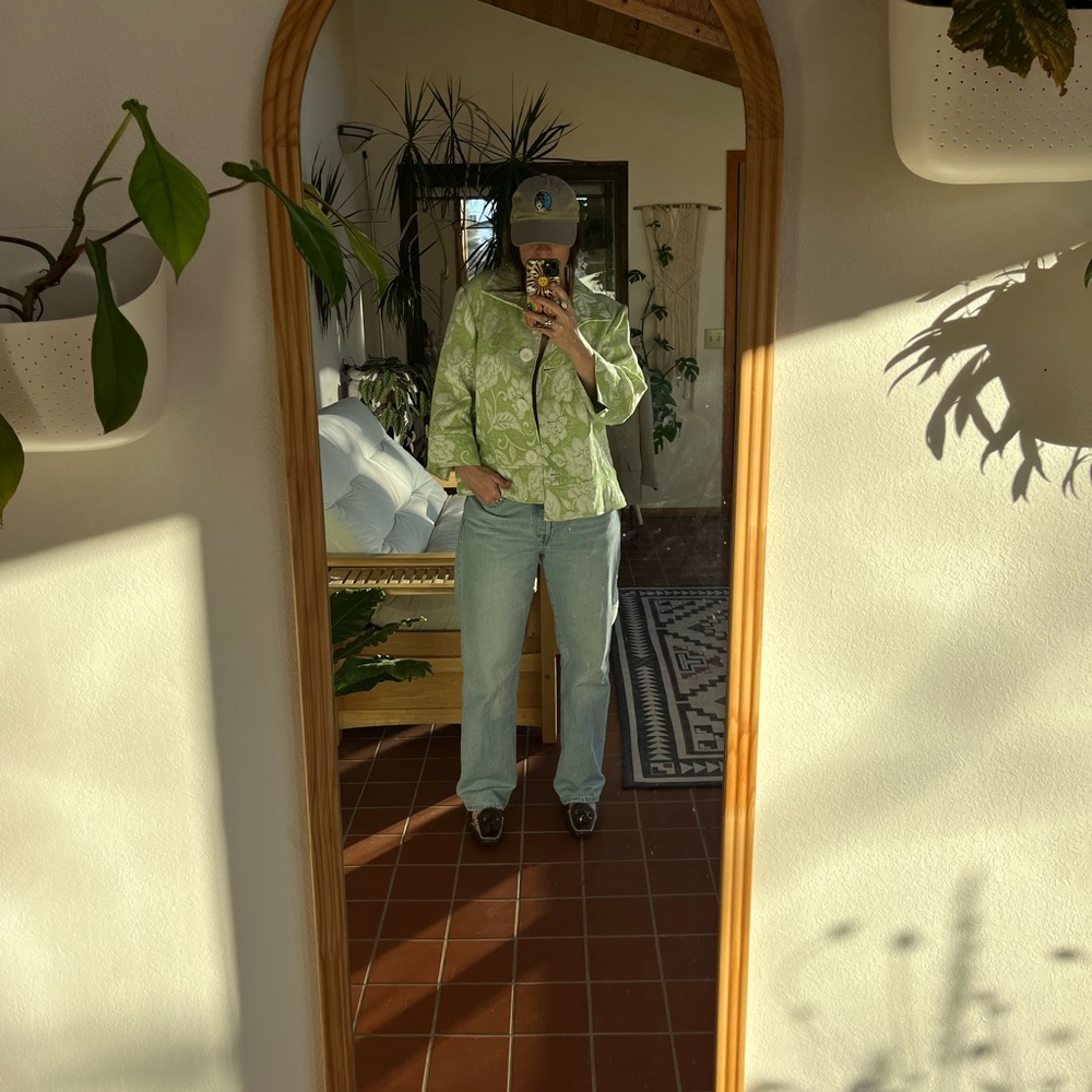 Green Patterned Jacket with Jeans